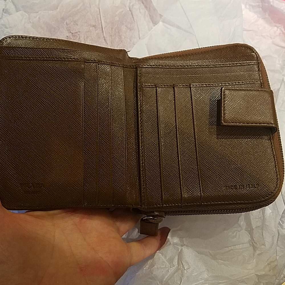 PRADA BROWN BIFOLD ZIP AROUND WALLET AUTHENTIC - Picture 12 of 15
